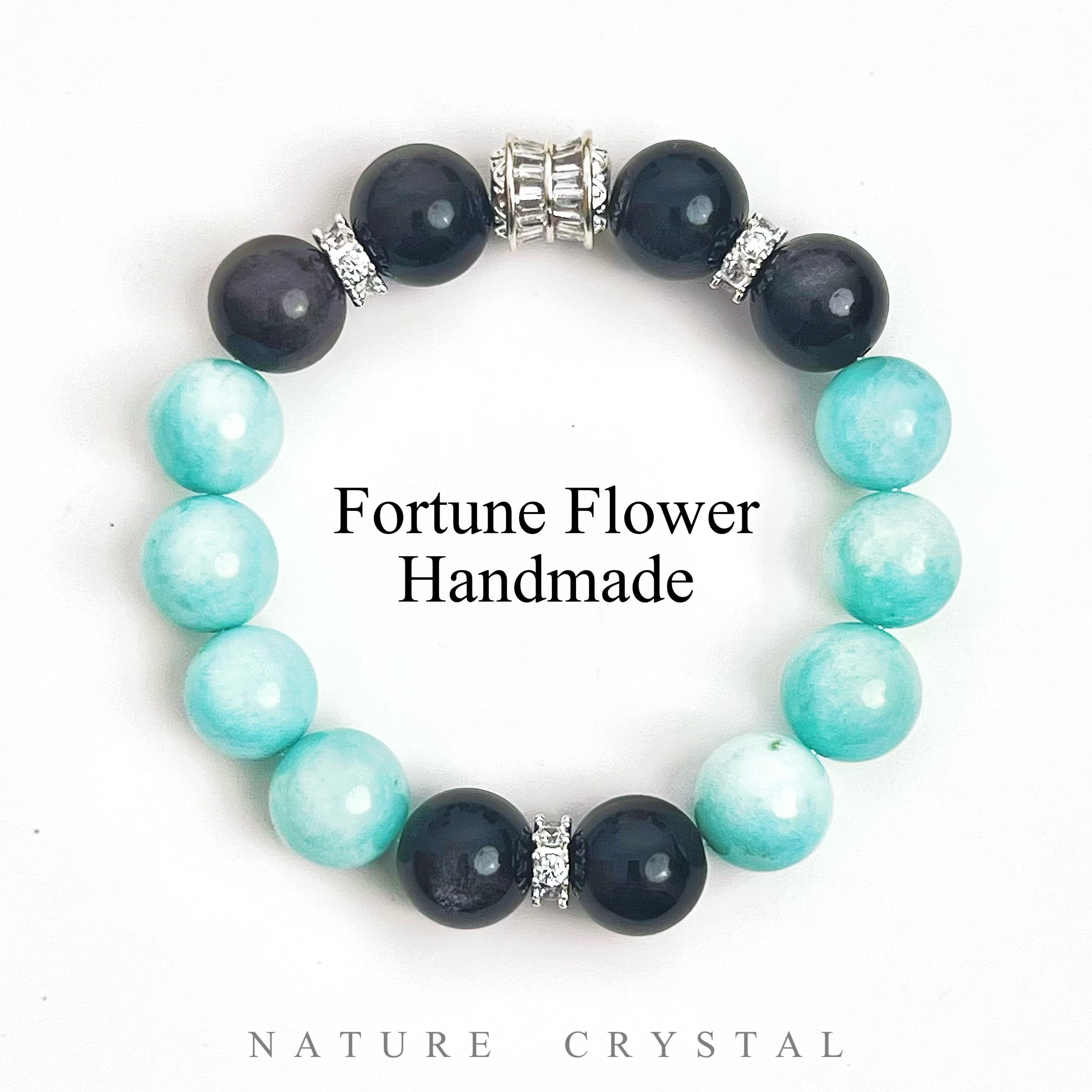 Obsidian with Amazonite, Original Design Bracelet – Classic Blue Meets Midnight Black, Dual Energy Fields, Balances and Heals, Brings Luck and Safety