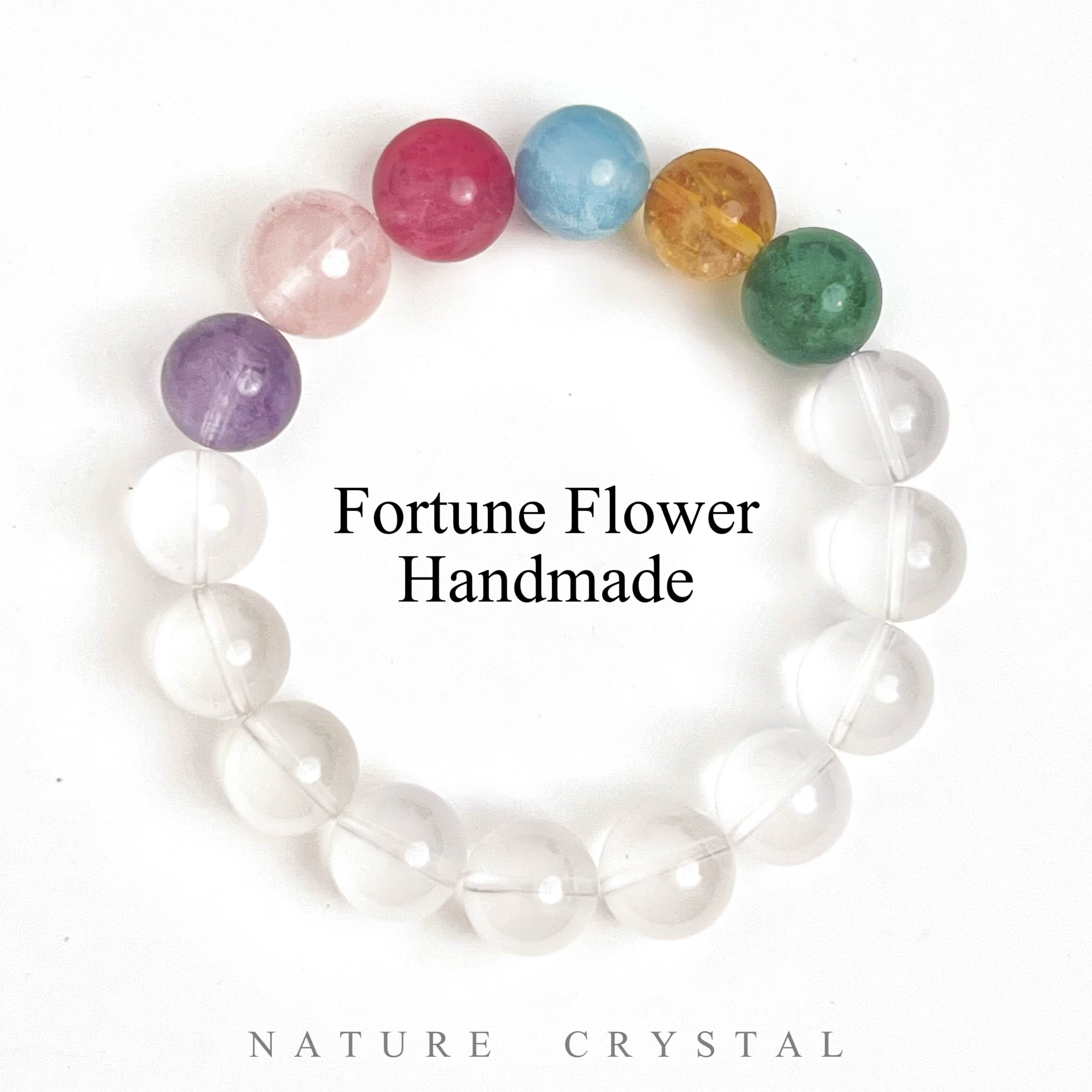 White Lotus Cream Crystal, Rose Quartz, Amethyst, Rhodonite, Aquamarine, Citrine pyramid, Green Strawberry Quartz Bracelet – Like a Walking Palette, Merges Beauty and Good Fortune