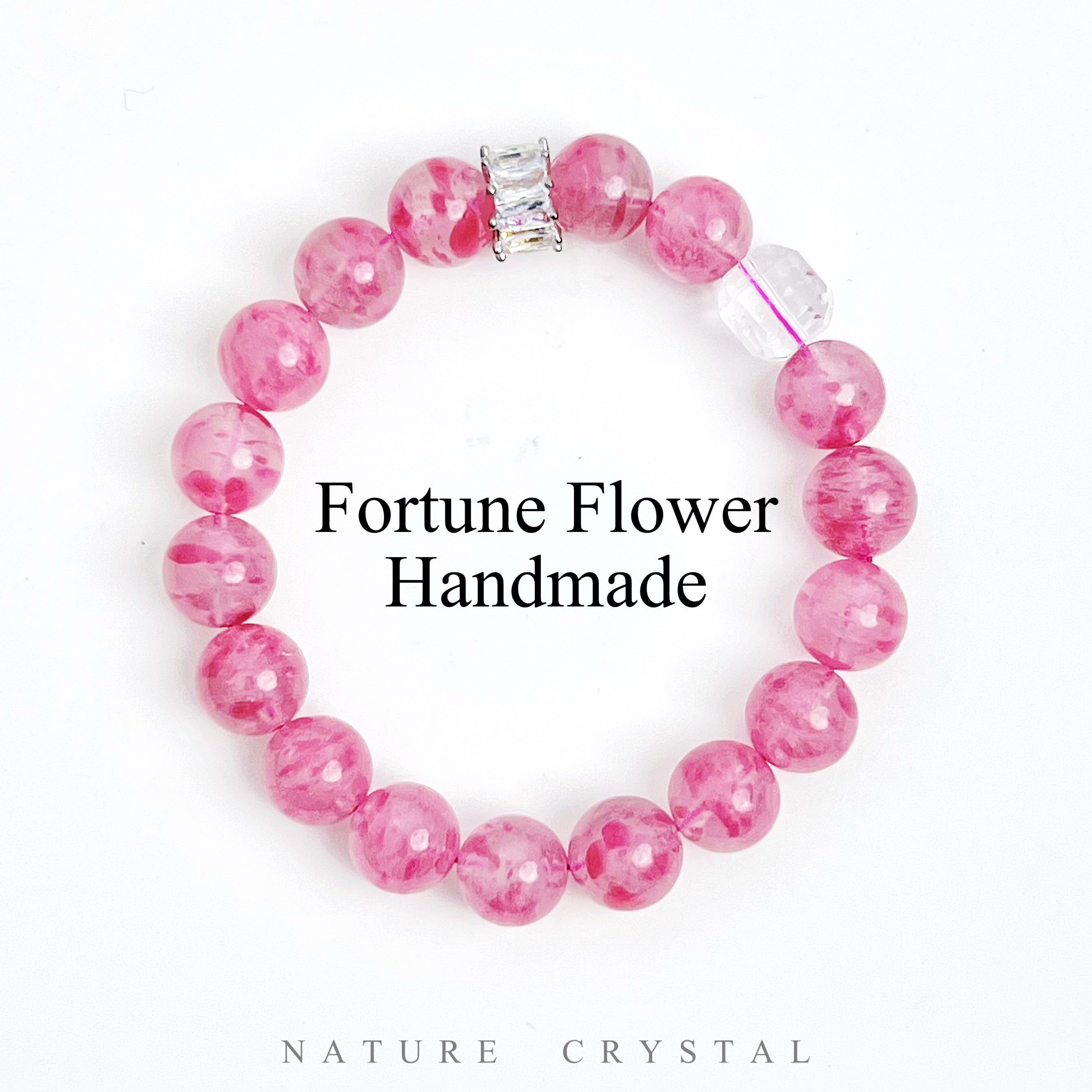 Rhodonite, Clear Quartz with Zircon Accents – Original Crystal Design Bracelet, Attracts True Love, Releases Inner Affection