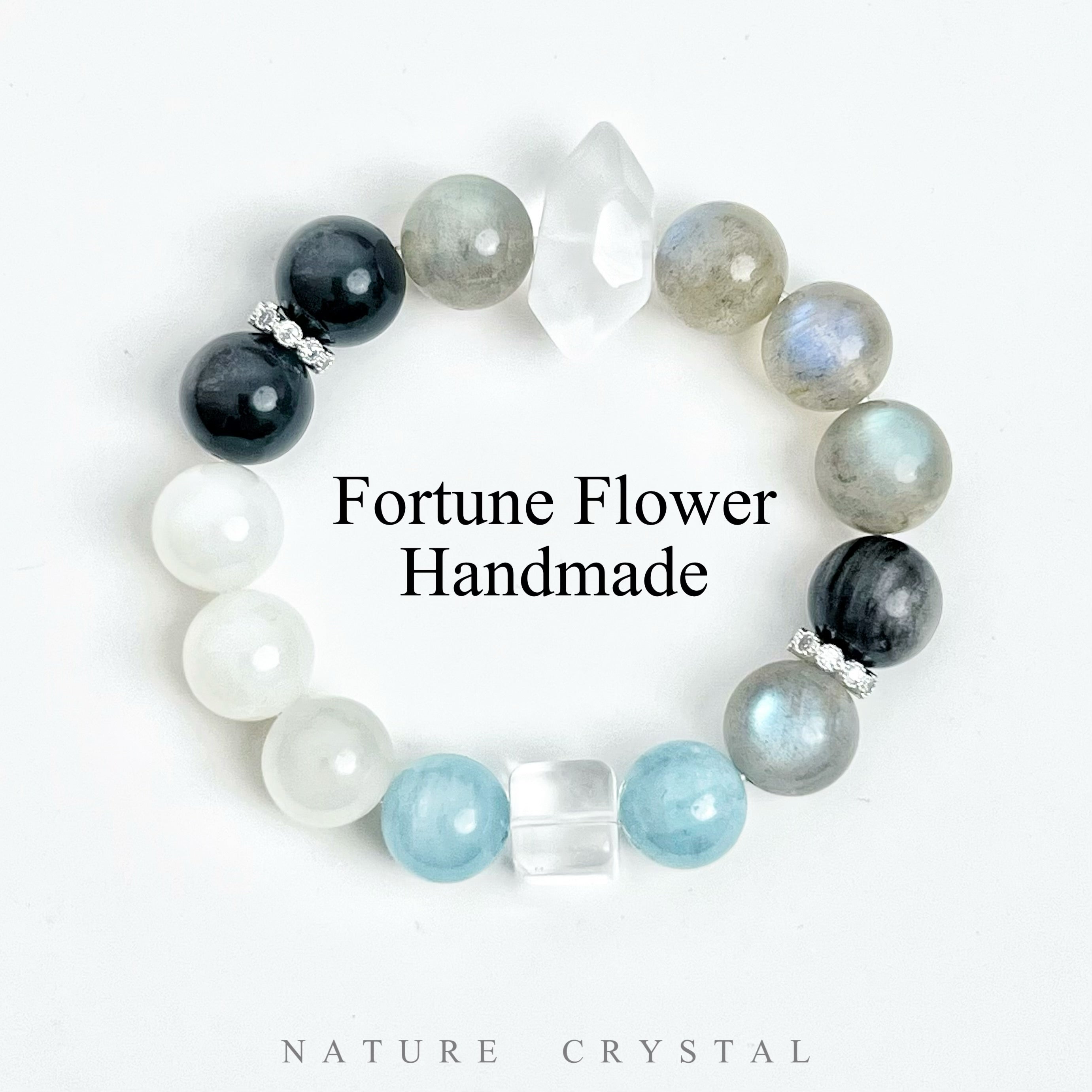 Labradorite, Obsidian, Aquamarine, Nephrite, Clear Quartz – Original Crystal Design Bracelet, Deep Sea Energy Matrix, Multidimensional Purification
