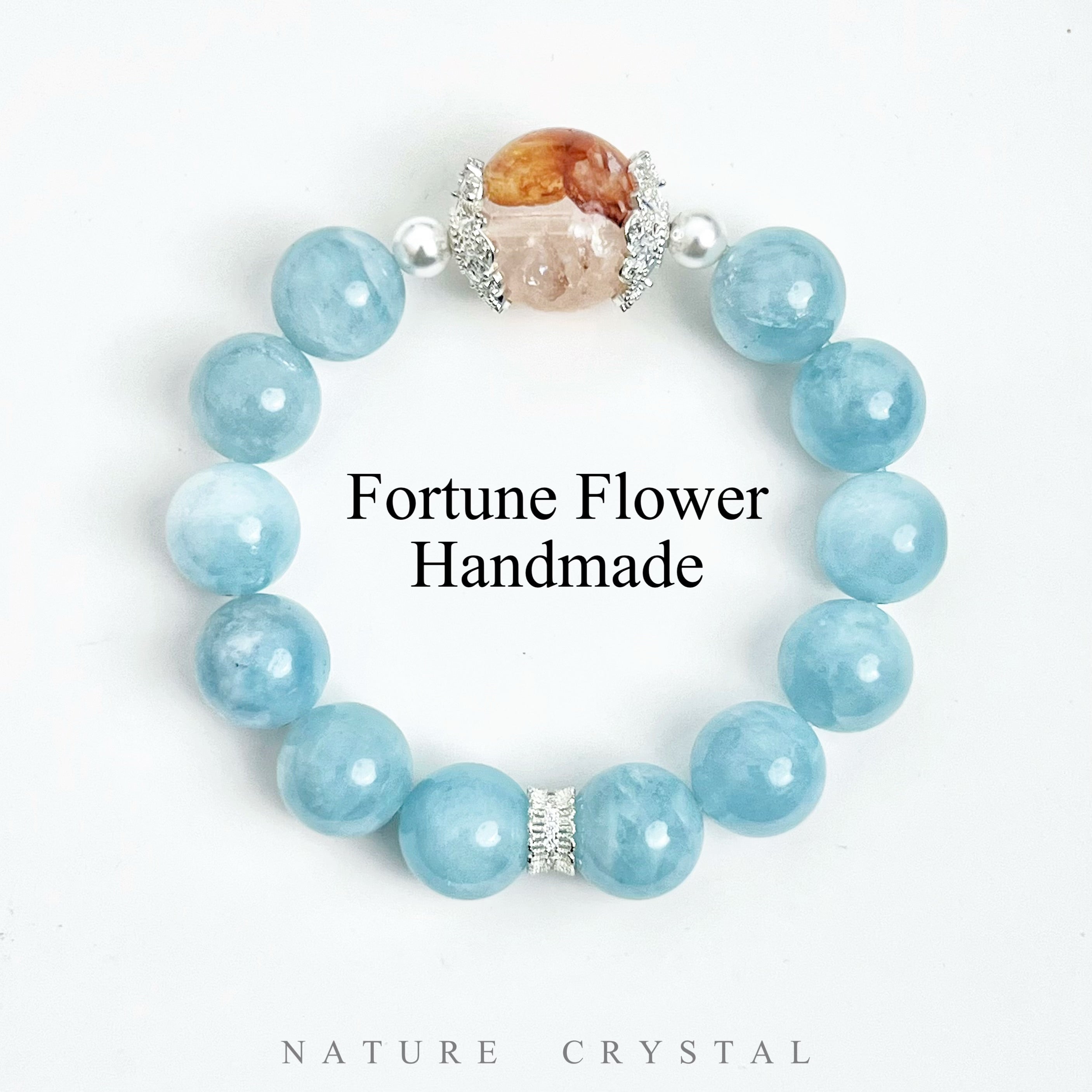 Aquamarine, Red Rutilated Quartz – Original Crystal Design Bracelet, Magical Miracle of Interwoven Crystals, Like the Snow Queen, Unlocks Calm and Brave Charm