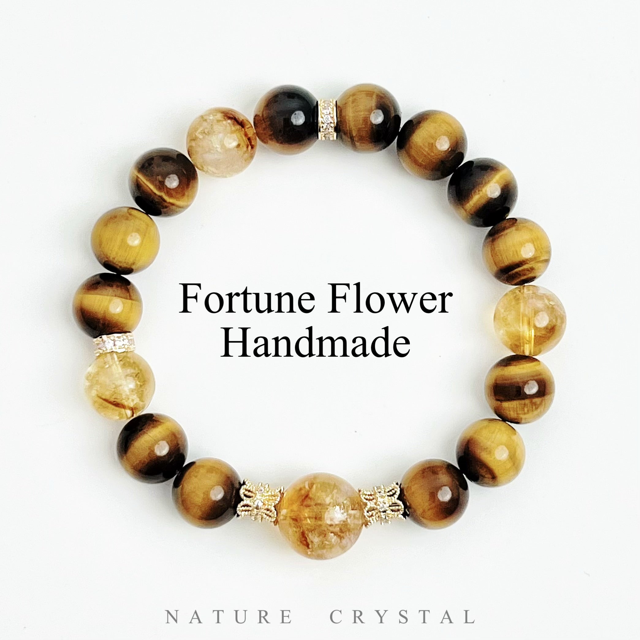 Tiger's Eye, Citrine Pyramid – Original Crystal Design Bracelet, Heals Solar Plexus Energy, Fully Empowered, Brave and Decisive, Gathers Wealth from All Directions