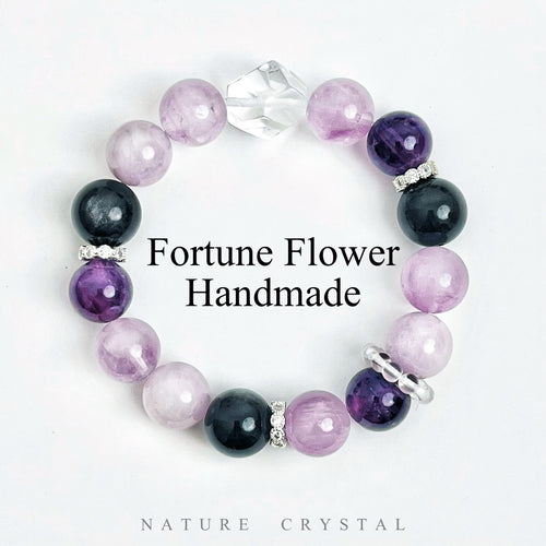 Amethyst, Kunzite, Obsidian, Clear Quartz – Original Crystal Design Bracelet, Guardian of Mystical Energy, Sweet and Cool Girls Are Loved Dearly