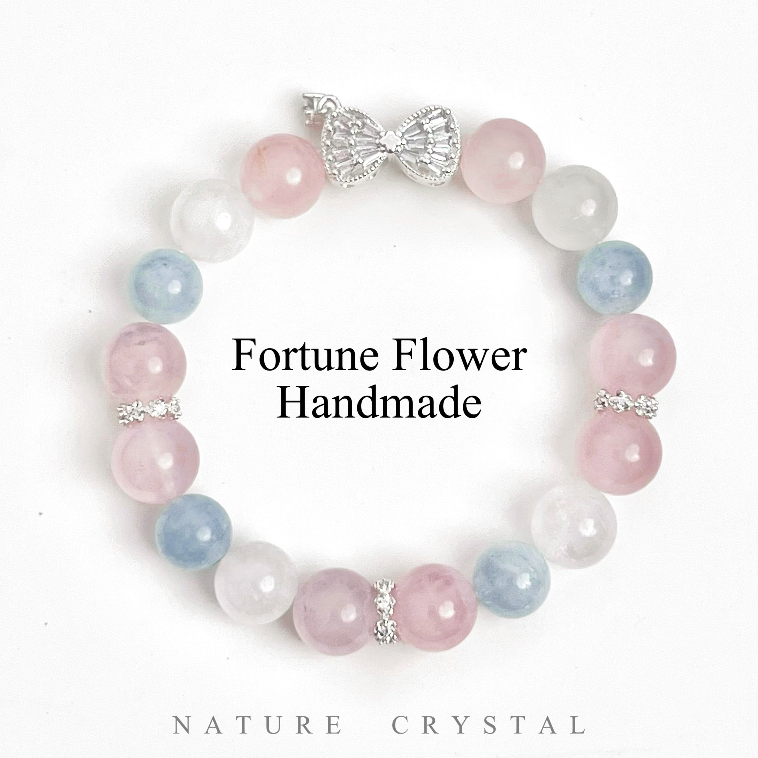 Rose Quartz, Aquamarine, White Rabbit Hair Crystal with Butterfly Charm – Original Design Bracelet, Warm Love, Balances Energy, Heals Heart Chakra, Attracts Connections