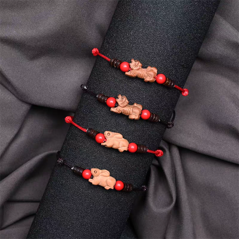 Chinese Zodiac Peach Wood Anklet