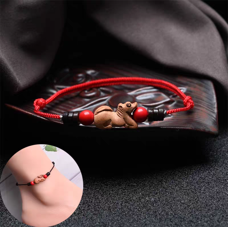 Chinese Zodiac Peach Wood Anklet