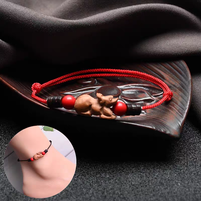 Chinese Zodiac Peach Wood Anklet
