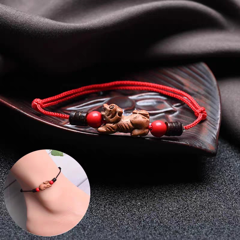 Chinese Zodiac Peach Wood Anklet