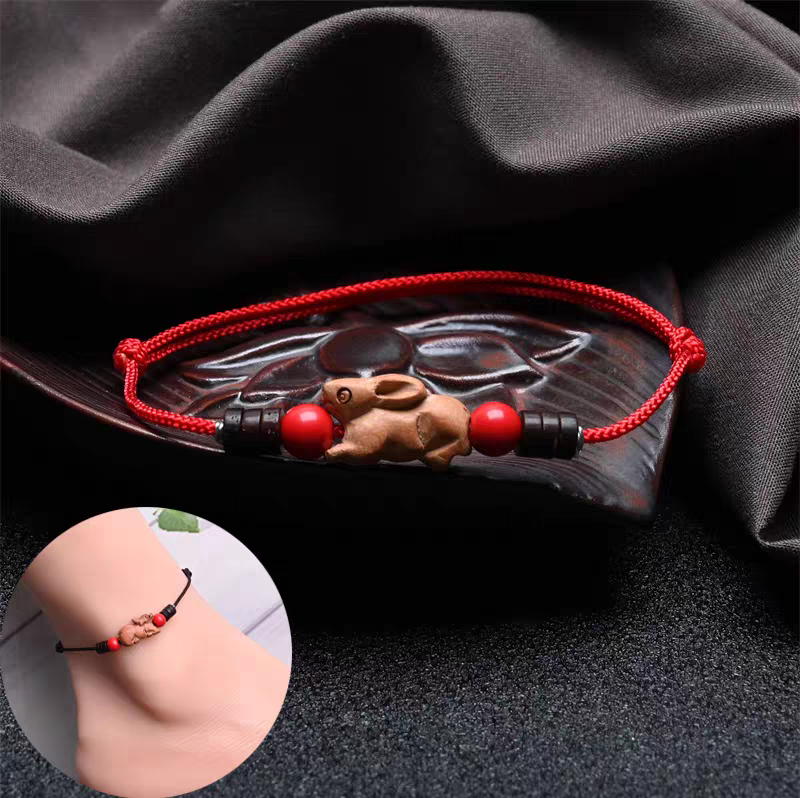 Chinese Zodiac Peach Wood Anklet