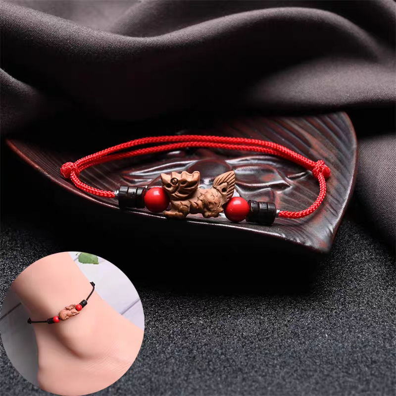 Chinese Zodiac Peach Wood Anklet