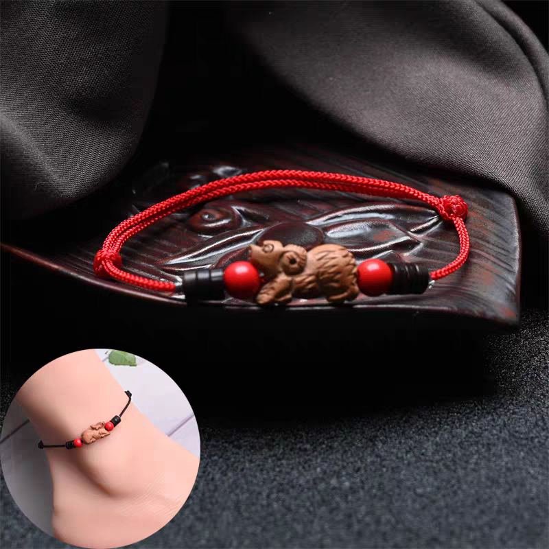 Chinese Zodiac Peach Wood Anklet
