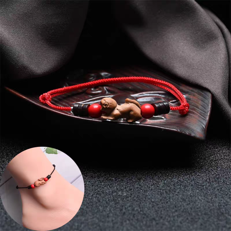 Chinese Zodiac Peach Wood Anklet