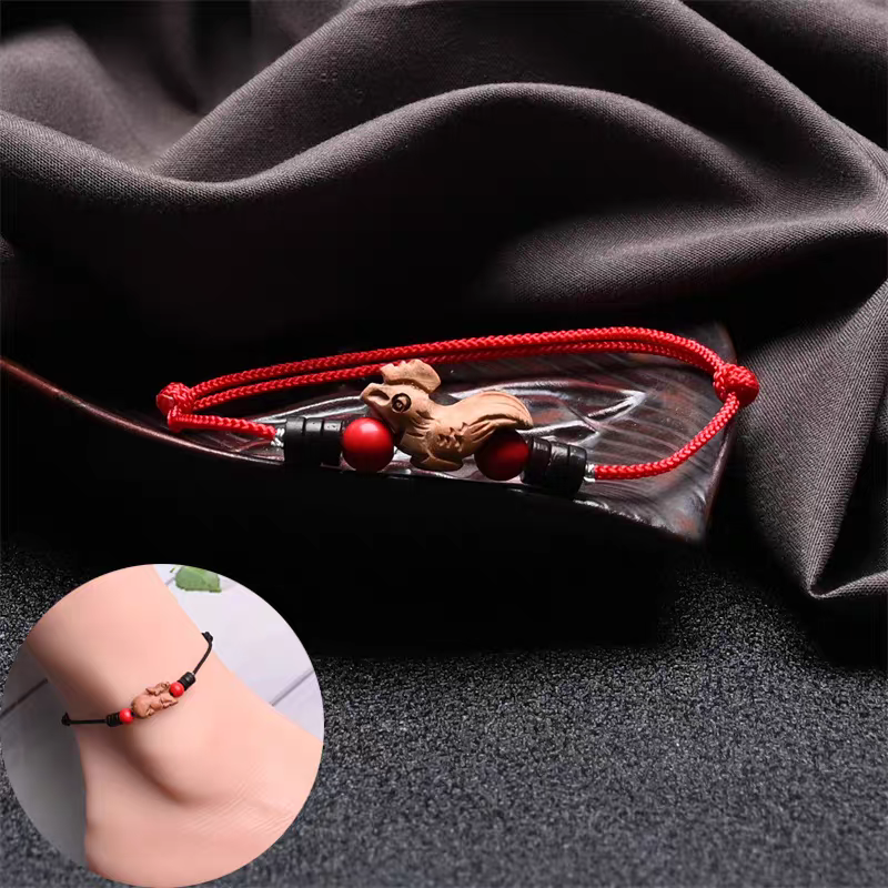 Chinese Zodiac Peach Wood Anklet