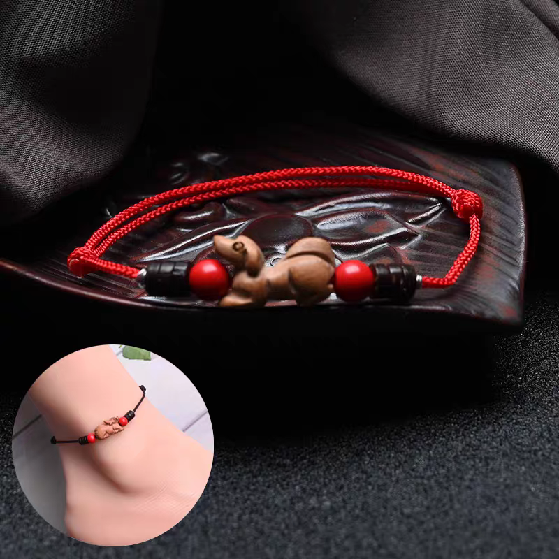 Chinese Zodiac Peach Wood Anklet