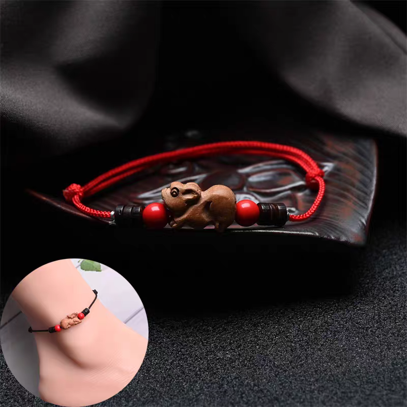 Chinese Zodiac Peach Wood Anklet